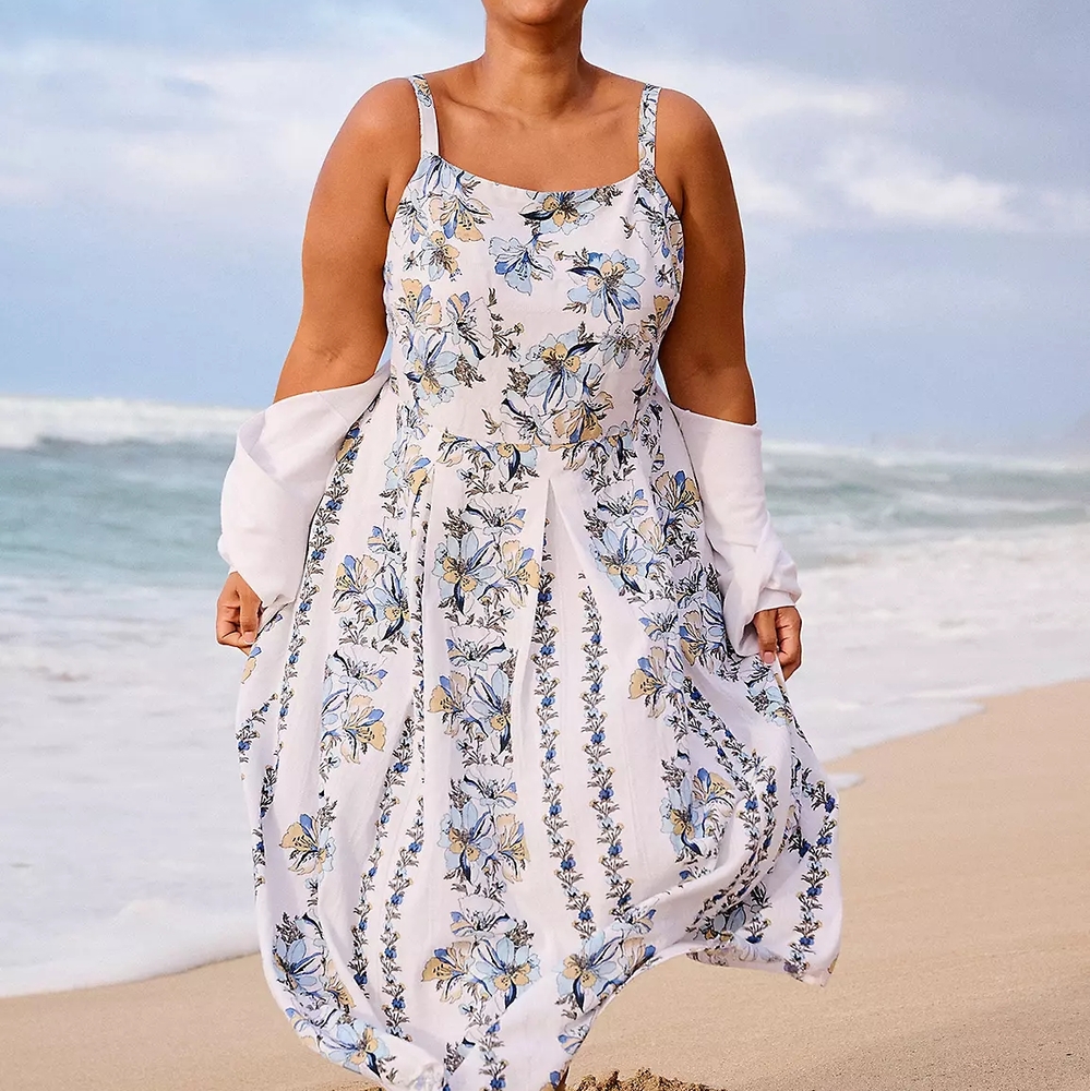 Lane Bryant Floral Maxi Dress - White and Blue